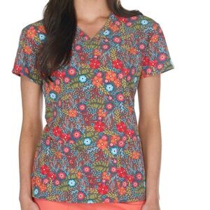 NWT Women’s Large Floral Arrangement Print Scrubfinity PerformX Scrub Top